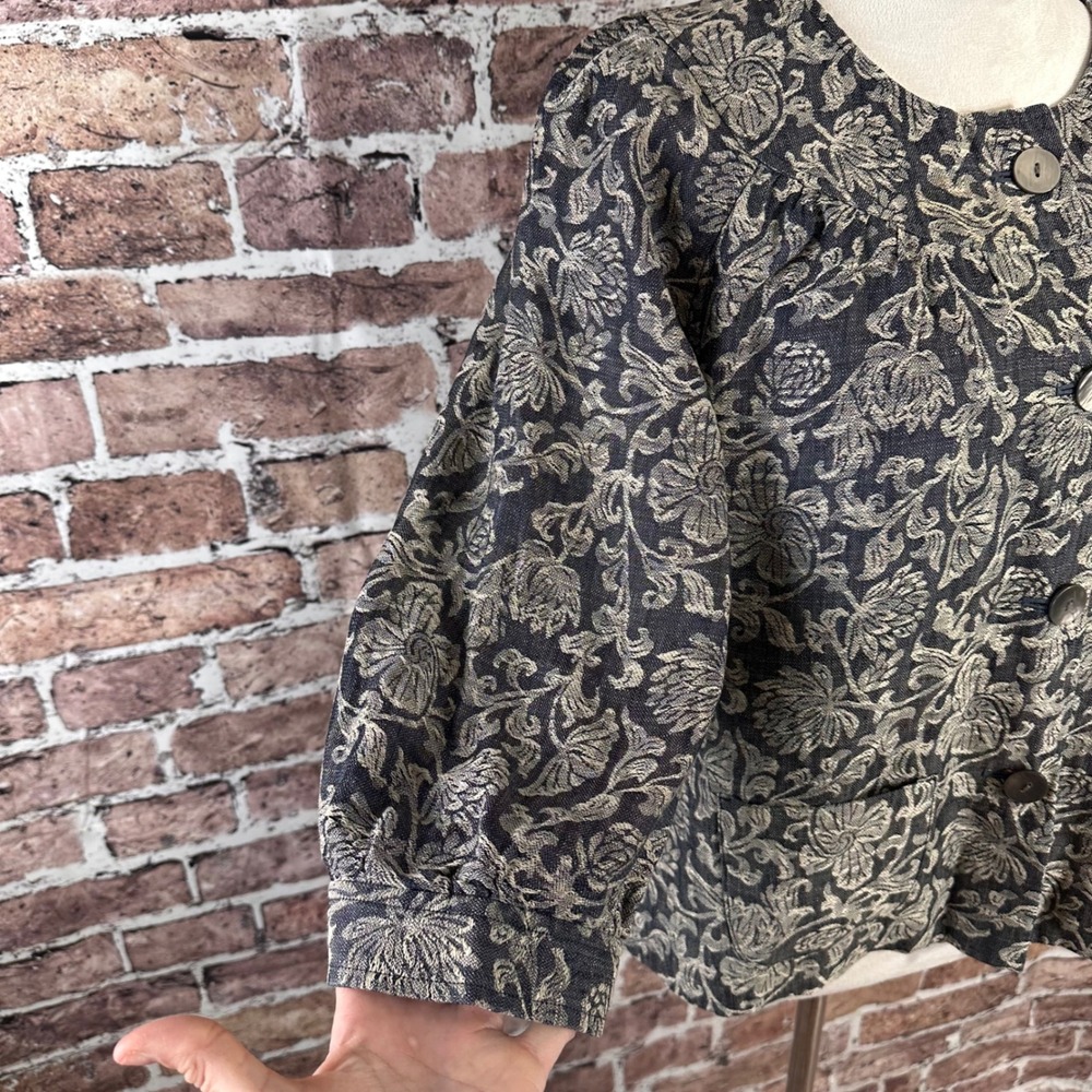 Textured Tencel Linen Floral Jacquard Jacket‎ Boxy Fit Button Front Minimalist - Picture 8 of 16